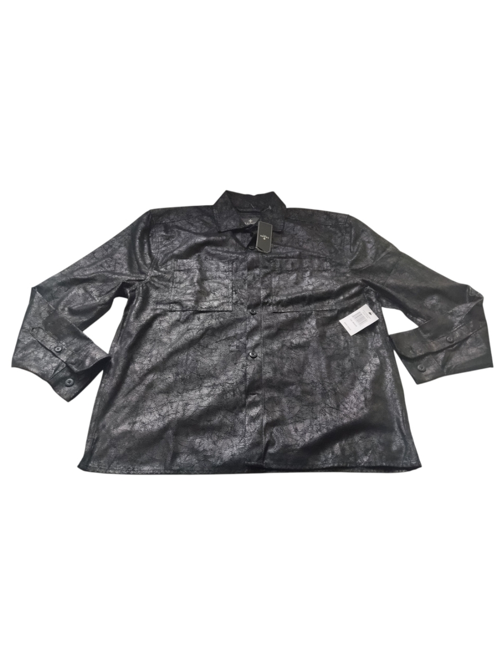 Saints Studio Men's Black Faux Leather Button-Up Long Sleeve Shirt Shiny New M